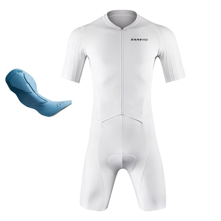 WHITE AERO CYCLING SKINSUIT-ITALY ELASTIC INTERFACE PAD