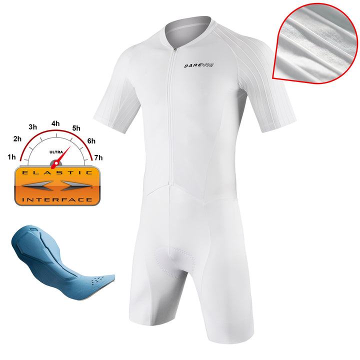 WHITE AERO CYCLING SKINSUIT-ITALY ELASTIC INTERFACE PAD