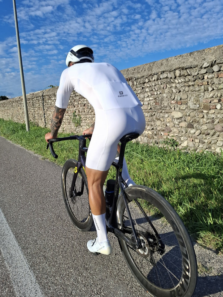 WHITE AERO CYCLING SKINSUIT-ITALY ELASTIC INTERFACE PAD